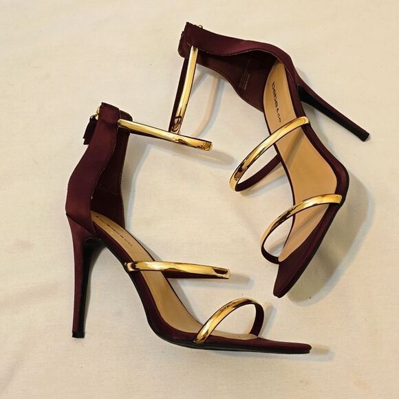 Bebe Wine Gold Strap Heel 10 - Picture 1 of 9